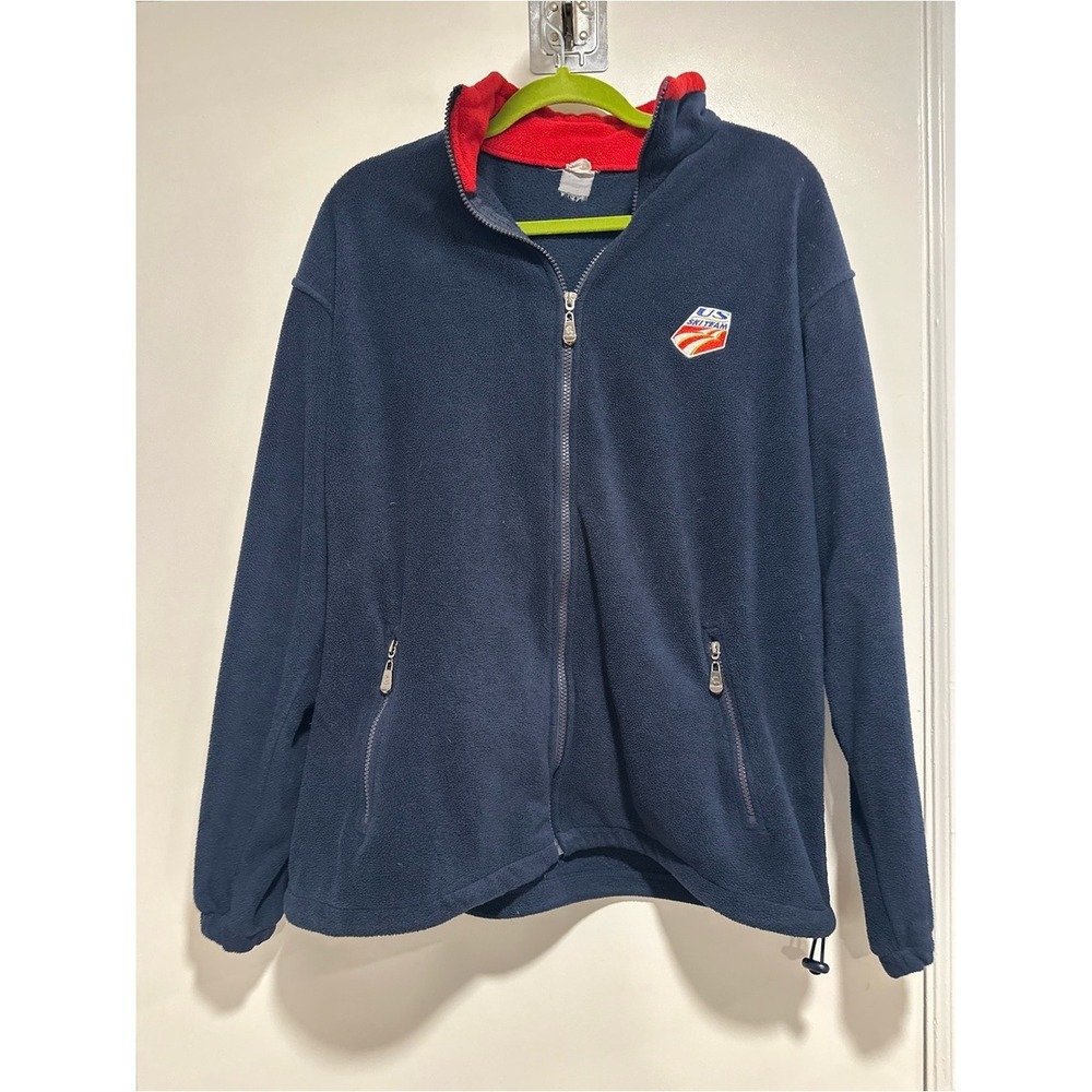 GOGO Vintage 90s US Ski Team Fleece Jacket Sz:L Navy Full Zip Fleece